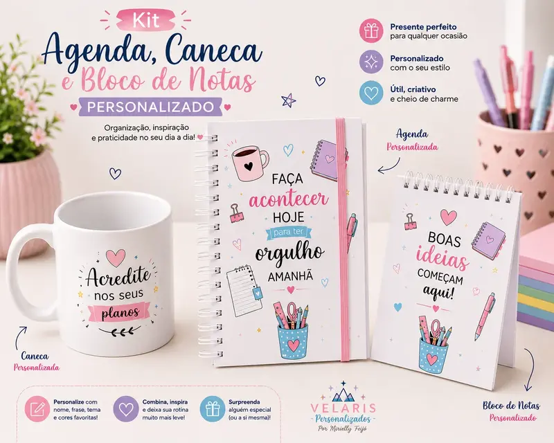 Kit Agenda, Caneca e Bloco de Notas